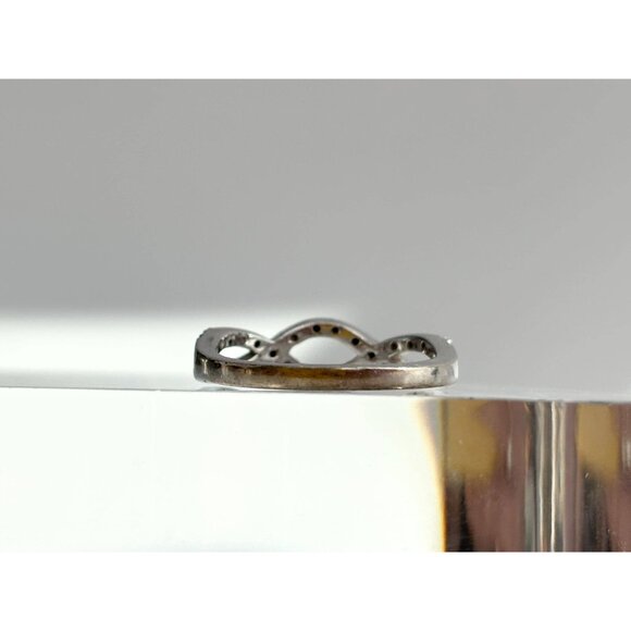 Infinity Symbol CZ & Black Spinel Unusual 925 Sterling Silver Vintage Ring sz 8 - Picture 4 of 10